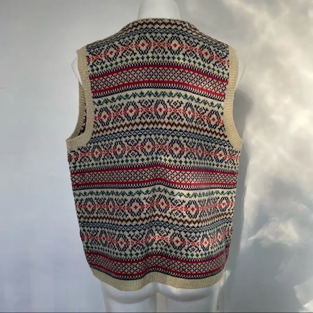 Vintage 70s Floral Embroidery  sweater Vest Faire Isle